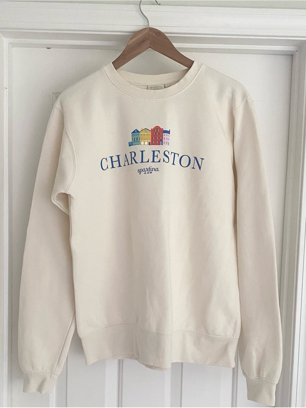 Spartina 449 Cream Crewneck with Colorful Charleston Graphic